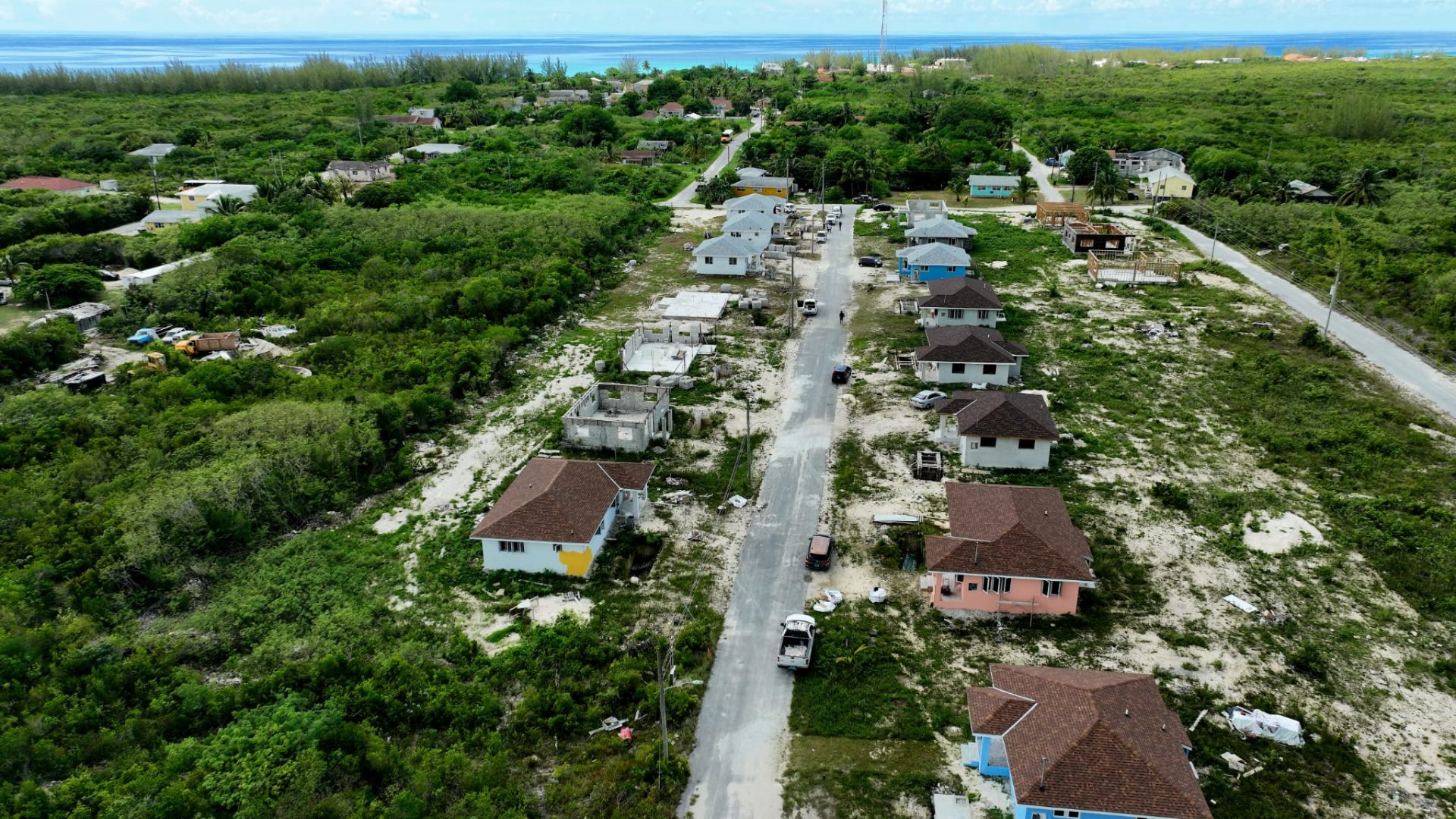 Family island street with new and ongoing home builds